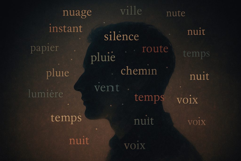 Silhouette in profile surrounded by floating words: when proofreading, your brain reads what it thinks you wrote