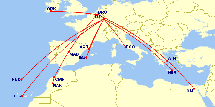 Map of several flights in Europe and North Africa made with Great Circle Mapper